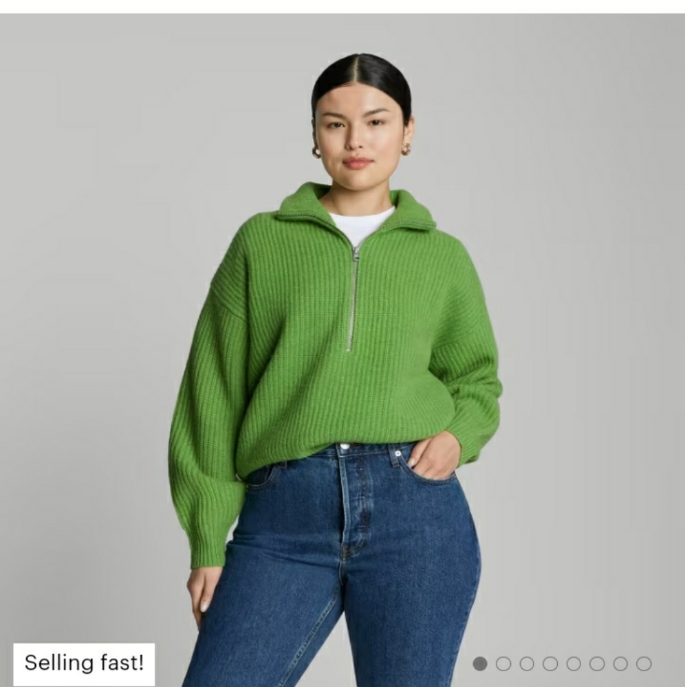 Everlane merino wool half zip salted lime sweater